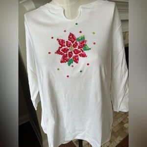 Quacker Factory 🆕1X Vintage Cotton Embellished 3/4  T-shirt U-slit neckline